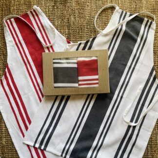 Red Black Cotton Striped Apron Set
